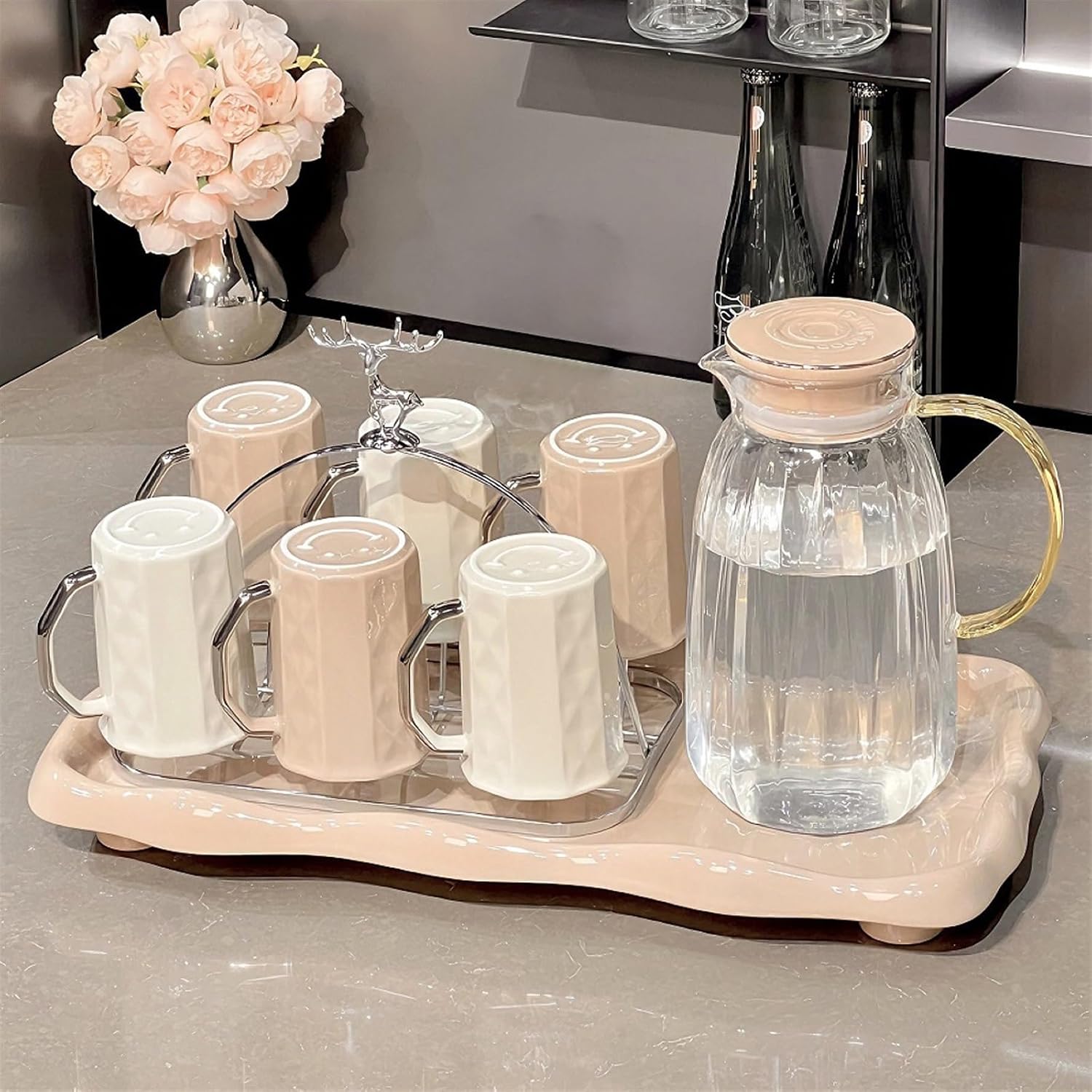 Beverage Serveware 9-piece water cup set, household tea set, living room reception guest cup, tea cup with handle Water Carafe
