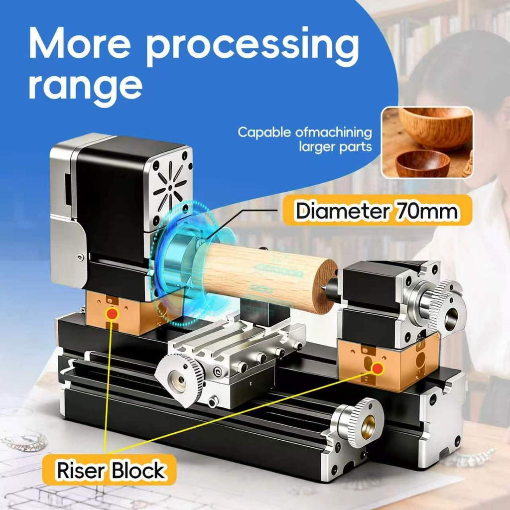 ZHRUI Electroplated all Metal Mini Miniature Didactical Metal Lathe 50mm Center 36W 20000RPM for Processing Aluminum,Wood, Plastic Materials (Heighten Style)