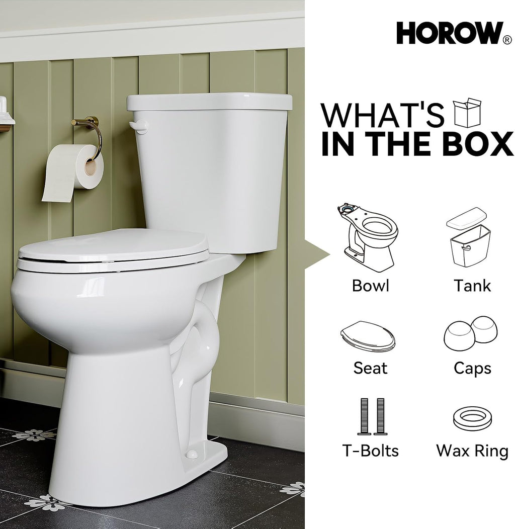 HOROW 19 Inch Tall Toilets, Extra High Toilets with Comfort Chair Height Seat, MAP 1000g, 1.28 GPF Single Flush Two-Piece Toilet, Elongated Bowl for Seniors, Pregnant, Disabled & Tall Person, White