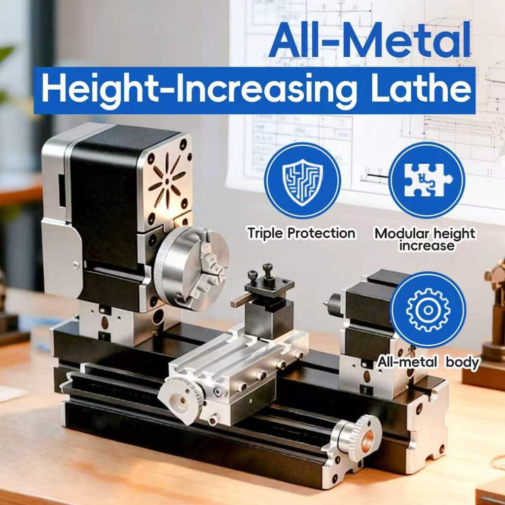 ZHRUI Electroplated all Metal Mini Miniature Didactical Metal Lathe 50mm Center 36W 20000RPM for Processing Aluminum,Wood, Plastic Materials (Heighten Style)