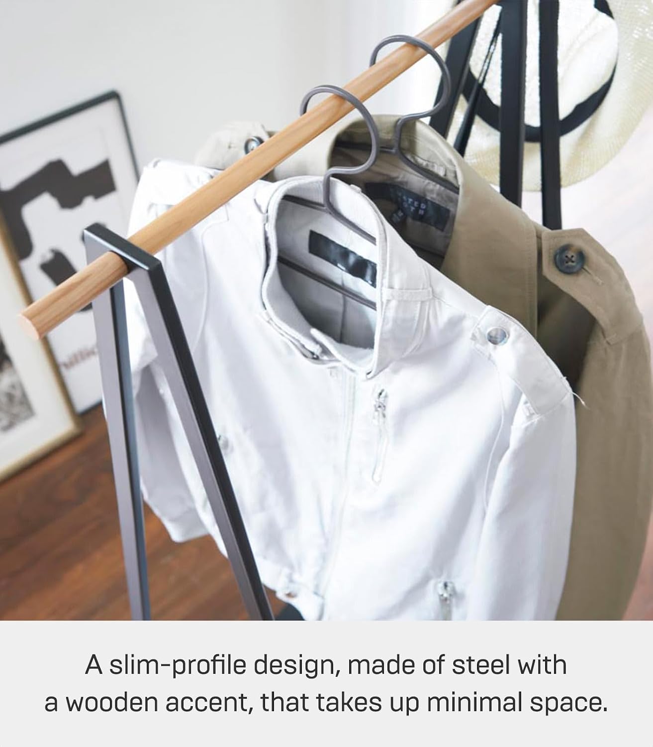 YAMAZAKI Home Tower Freestanding Coat Hanger Clothes Rack With Shelf, 55' - Steel