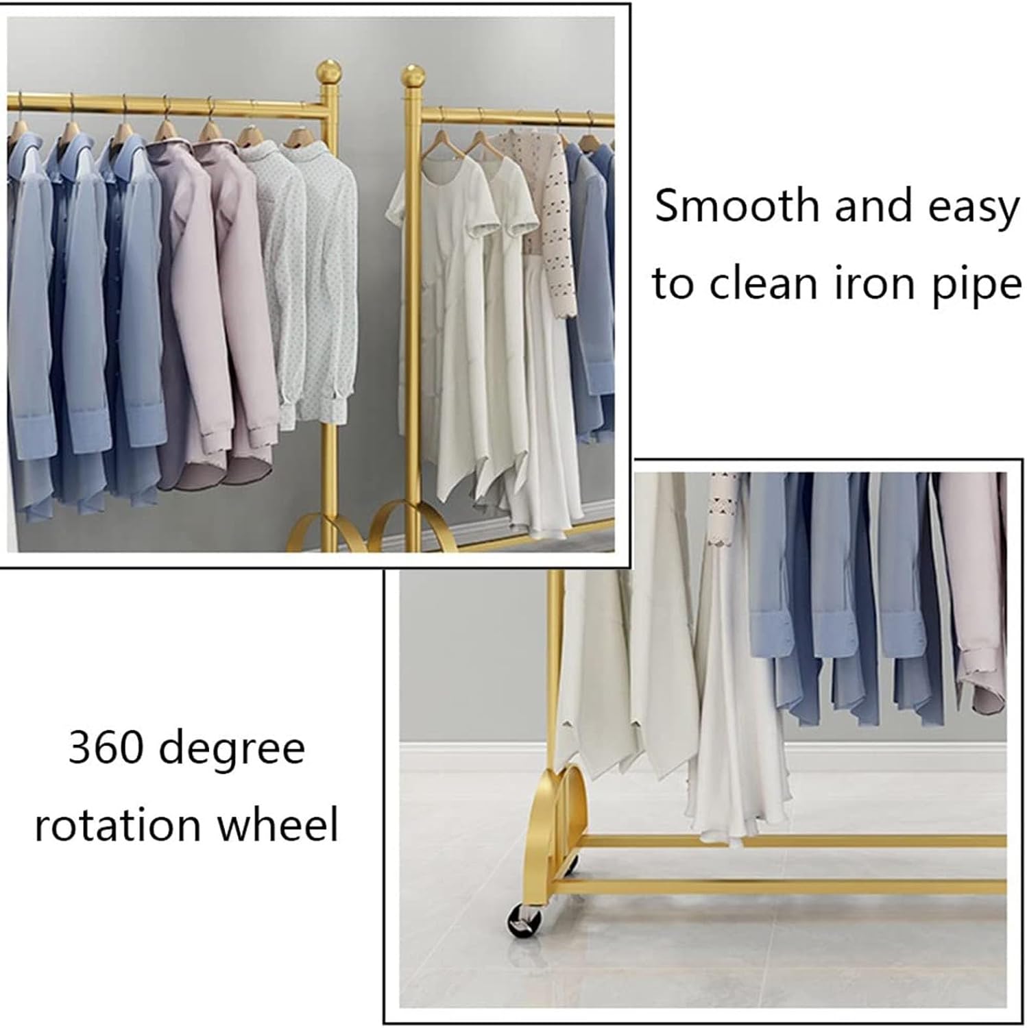 Adjustable Rolling Garment Rack with Wheels, Sturdy Metal Clothes Hanger for Organizing Coats, Dresses, and Shirts in Retail, Office, or Home Use