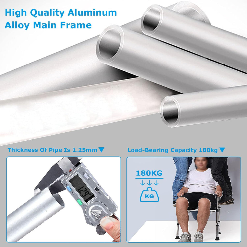 Bedside Commode Chair, Heavy-Duty Raised Toilet Seat with Handles, 6-Gears Height Adjustments, 180kg Capacity, Portable Bathroom Potty Chair for Adults