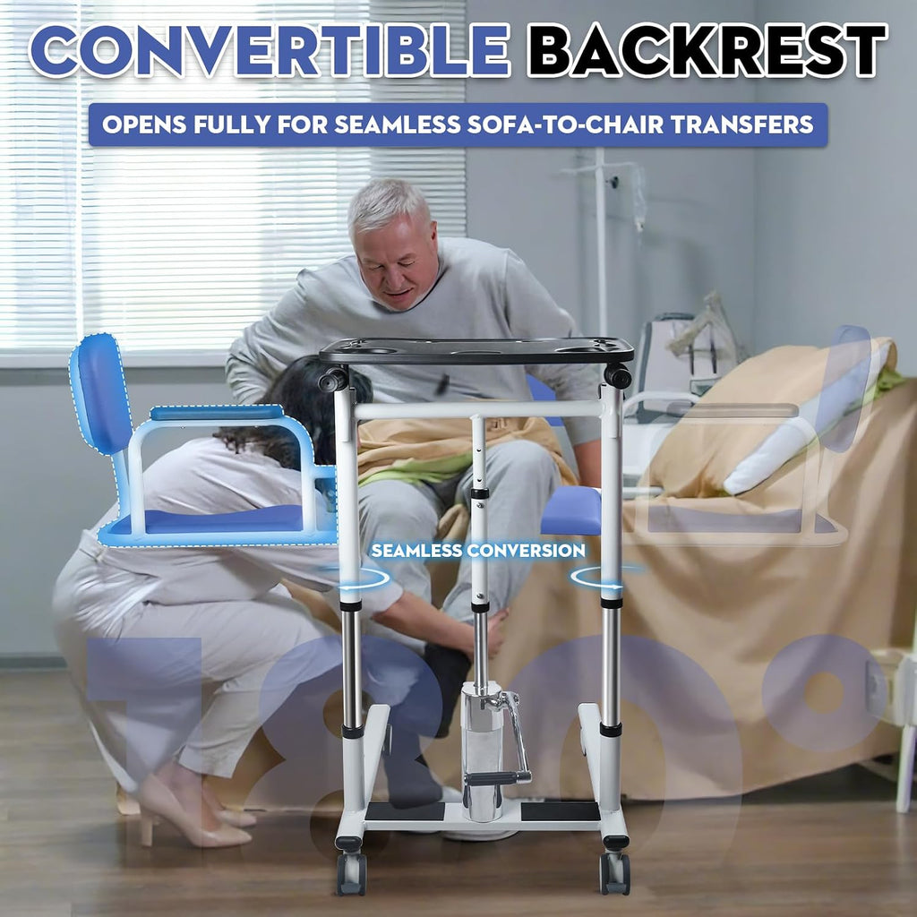 Patient Lift Transfer Chair - Heavy Duty Shower Commode Chair with Toilet Safety Frame (Dual A - Blue)