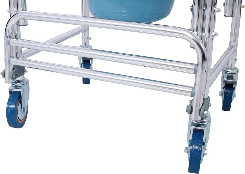 Heavy Duty Wheelchair Bedside Commode Chair Bath Shower Toilet Seat with Seat Patch Portable Medical Aid Mobility Multi-Function Elderly Handicapped People Pregnant Women Hospital Medical Chair