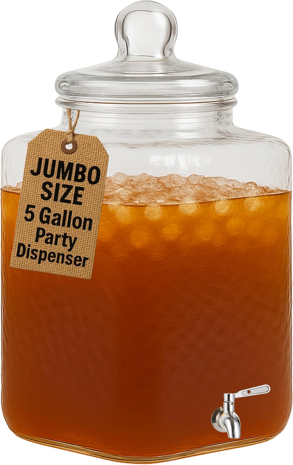 Extra Large 5 Gallon Glass Beverage Dispenser with Stainless Steel Spigot – Bulk Drink Container for Parties, Events, Weddings & Home Use