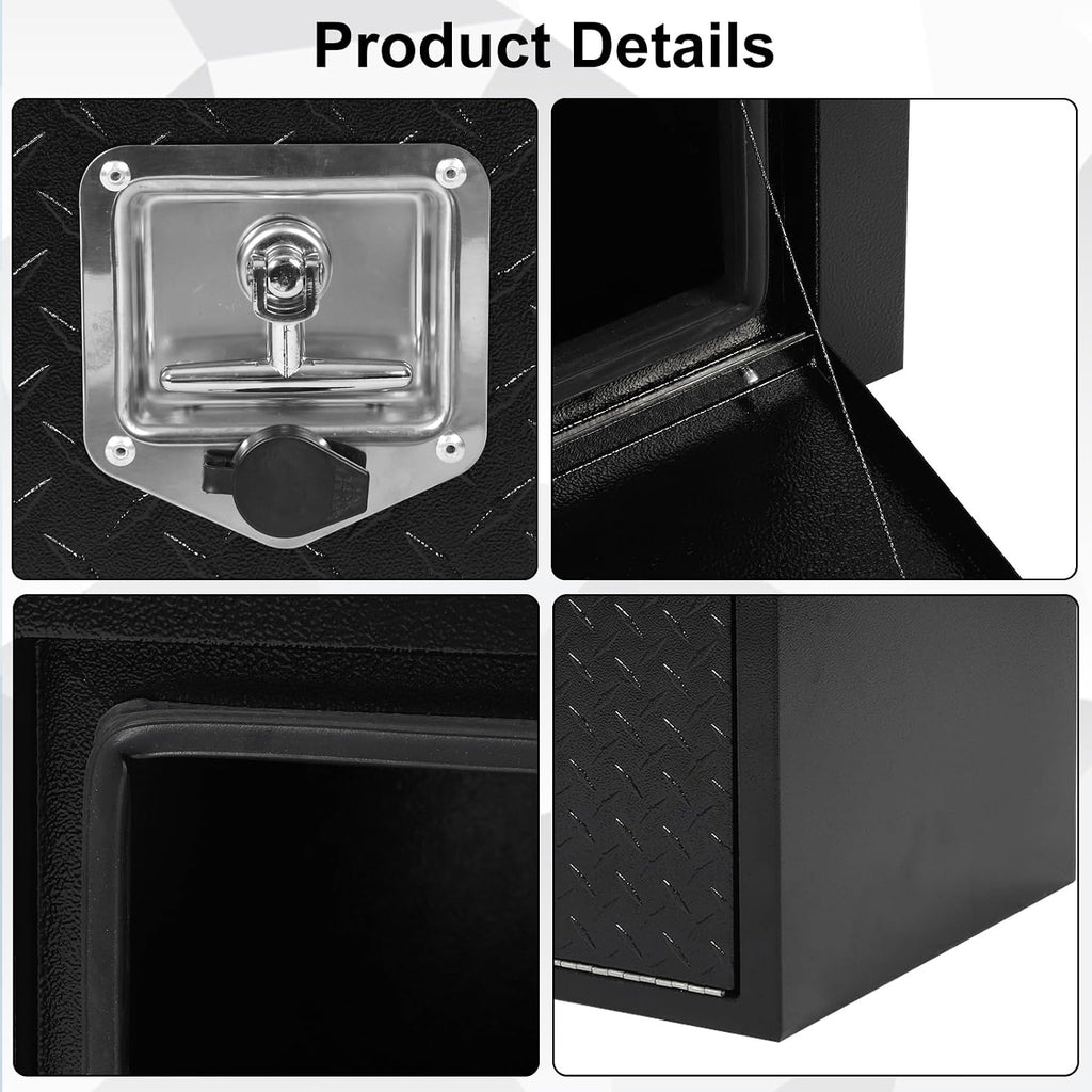 confote Black Steel Underbody Truck Tool Box with Aluminum Door,Heavy Duty Tool Box Organizer Chest For Pick Up Truck Bed,T-Handle Lock,Waterproof-30 x 18 x 18 inch