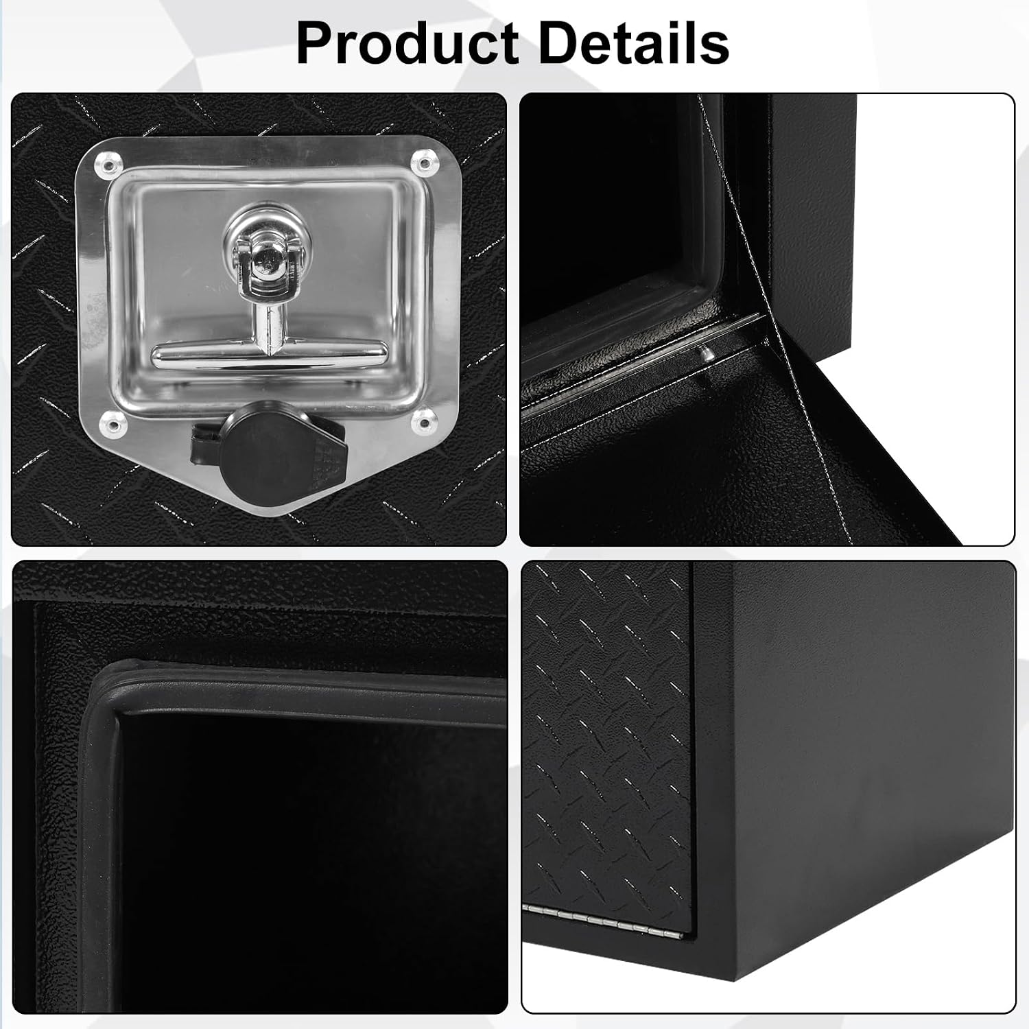 confote Black Steel Underbody Truck Tool Box with Aluminum Door,Heavy Duty Tool Box Organizer Chest For Pick Up Truck Bed,T-Handle Lock,Waterproof-36 x 18 x 18 inch