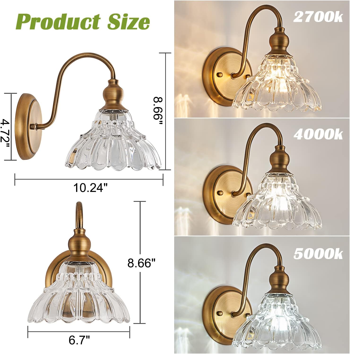 2-Pack Vintage Wall Sconces Brass Bathroom Vanity Lighting Fixtures Beautiful Wall Light Set of Two for Bedroom Bathroom Hallway Living Room
