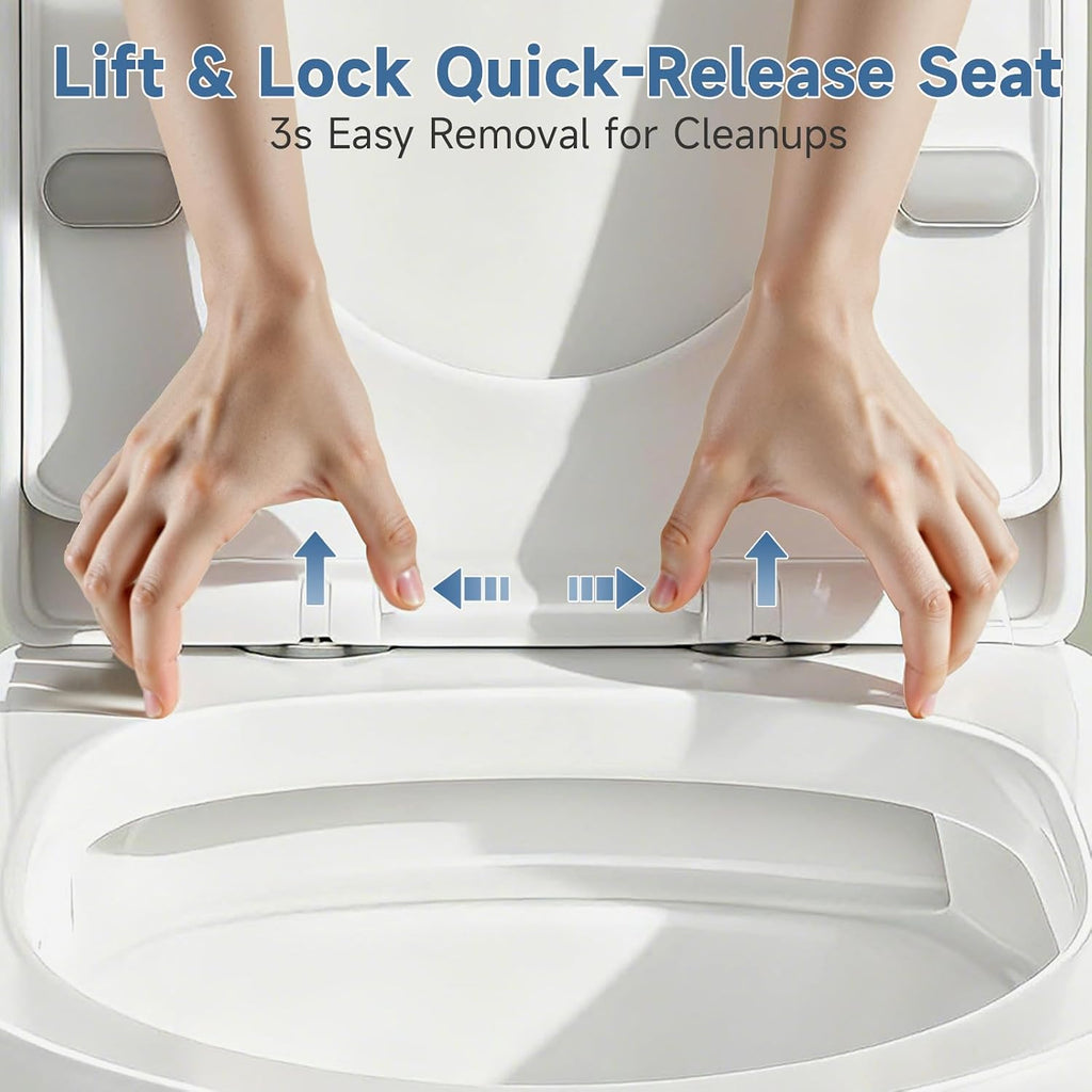 Compact One Piece Toilet with Soft-close Seat Lid, Power Dual Flush 1.2/1.85 GPF, Modern Standard White Toilet Bowl, Water Saving Toilet For Bathroom, 12'' Rough-in,Dirt-resistant Glazed