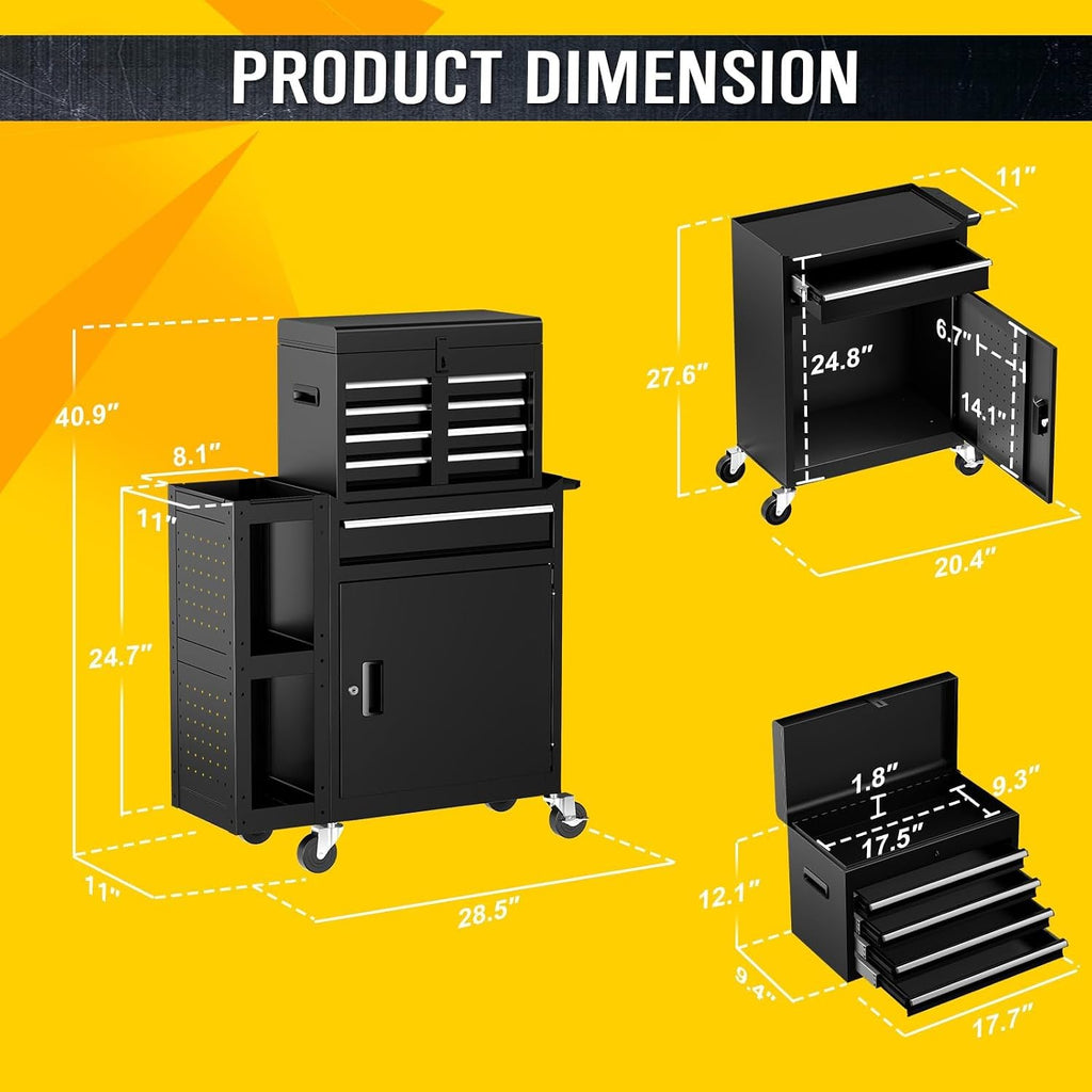 SILVEL 5-Drawers Rolling Tool Chest, Assembled Tool Box with Auto Locking System & Lockable Wheels & Sliding Drawers & Detachable Top, Tool Storage Cabinet