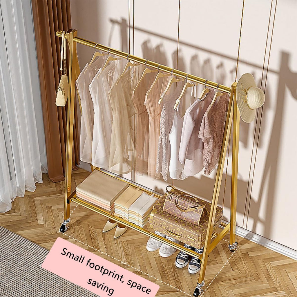Portable Clothes Rack, Rolling Garment Rack with Wheel, Modern Simple Heavy Duty Clothing Rack, Floor-Standing Shoes Bags Clothes Organizer Storage Shelves