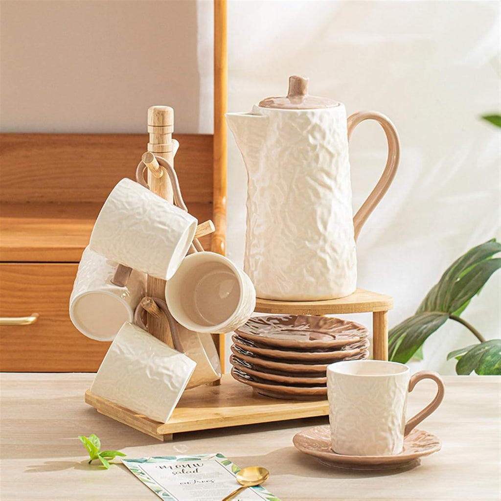 Beverage Serveware Ceramic water cup water set gift box tea cup tea set living room cold kettle flower tea set home coffee set Water Carafe(White)