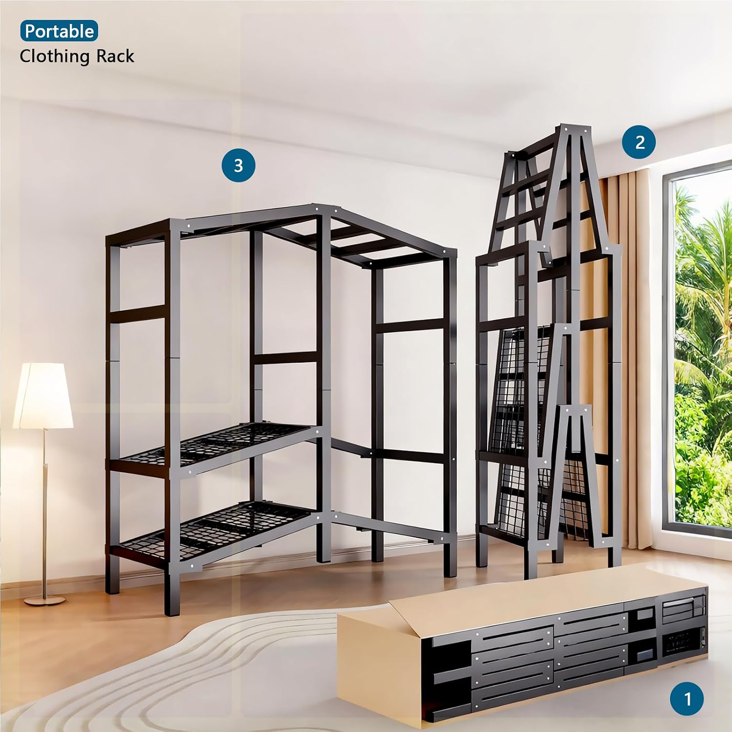 Rolling Clothes Rack with Magnetic Door, Metal Clothing Rack Load 2000lbs, Foldable Portable Wardbe Closet for Hanging Cloth, Garent Racks for Bedroom Closet Sytem (KT-CMX, 59.05in)