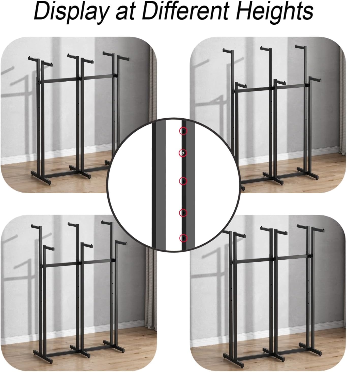 Black Clothes Rack with 6 Straight Arms, Metal Clothing Rack for Hanging Clothes, Freestanding Garment Rack Heavy Duty, 46' to 63' Adjustable Height Retail Clothing Rack for Boutiques Display