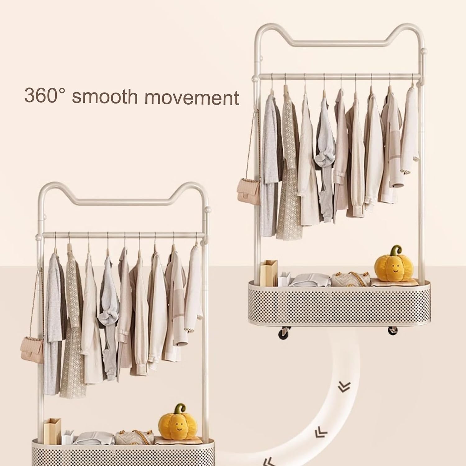 Modern Garment Rack, Clothes Rack, Clothing Rack, Rolling Garment Rack with Shelf, Portable Closet Wardrobe Rack, for Bedroom,Living Room,Clothing Store(Gold,60cm/23.6in)