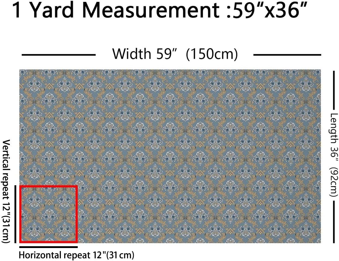 Feelyou Adults Gothic Vintage Floral Damask Fabric Set,Antique Victorian Baroque Fabric by The Yard Kids 10 Yard Bedroom Room Decor Floral Damask Upholstery Fabric for Chairs Soft Flannel
