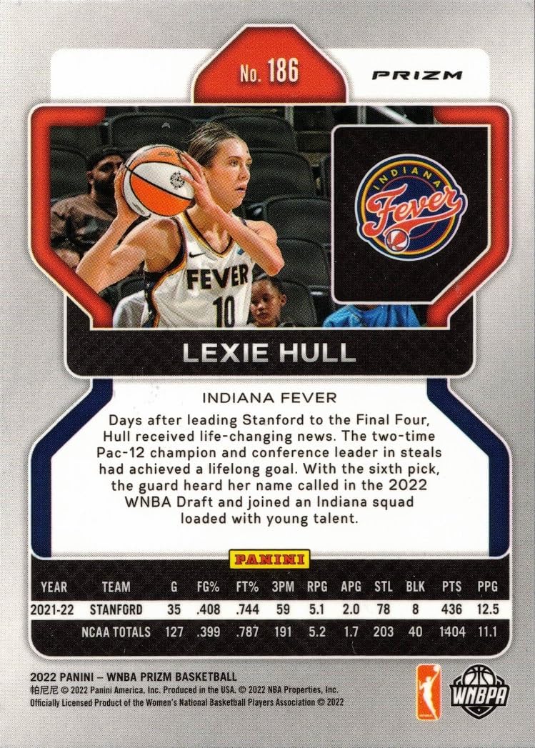 2022 Panini Prizm Silver Prizm WNBA Basketball #186 Lexie Hull Rookie Card Fever