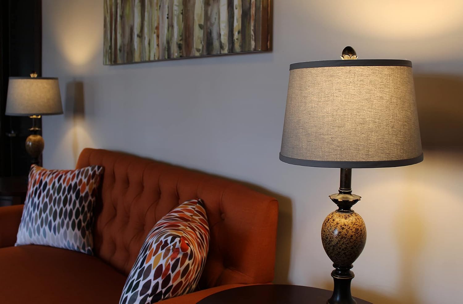 FenchelShades.com Set of 2 Lampshades 10' Top Diameter x 12' Bottom Diameter x 8' Slant Height with Washer (Spider) Attachment for Lamps with a Harp (Linen Overcast)