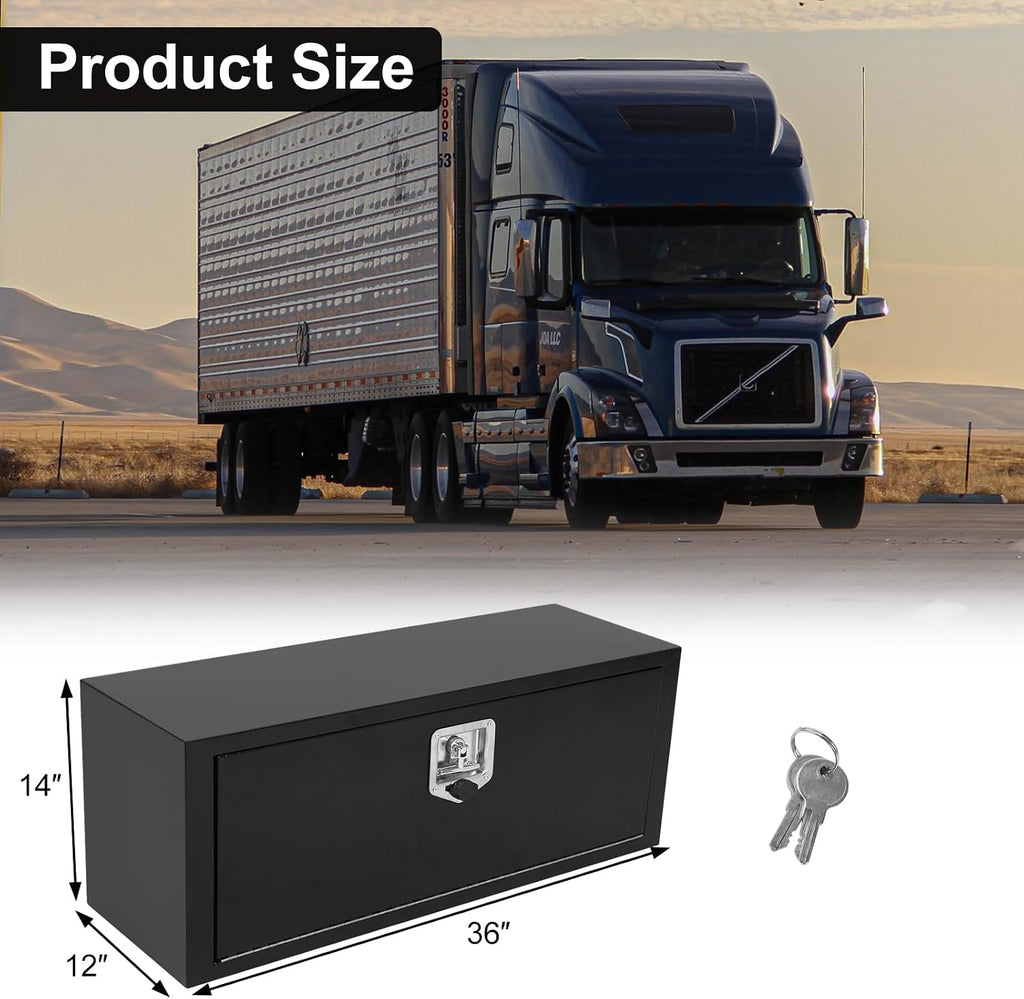 Confote Black Steel Underbody Truck Tool Box with T-Handle Lock, Heavy Duty Truck Storage Organizer - Waterproof, 36'x 12'x 14' inch