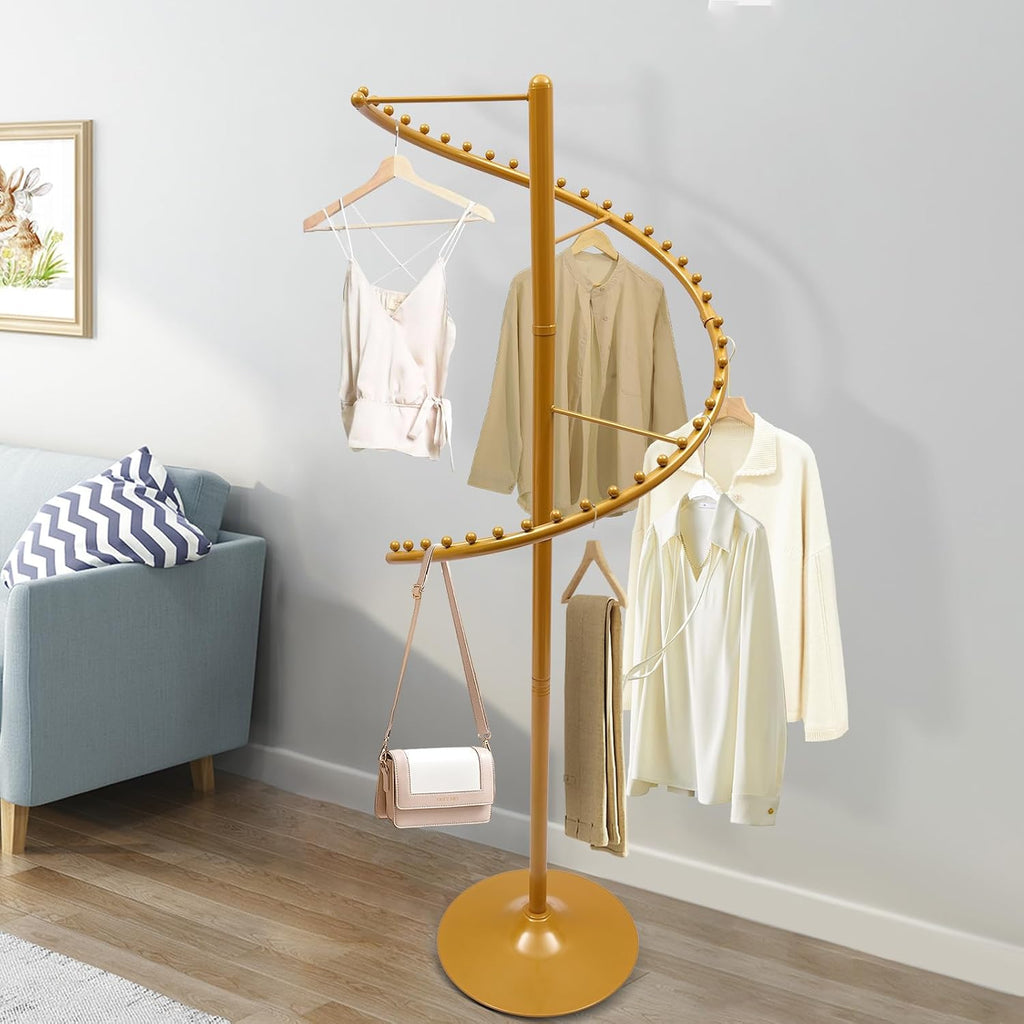 Spiral Rotating Clothing Rack, 360° Spiral Retail Costumer Heavy Duty Garment Rack with 38 Ball for Retail Stores, Bedroom, Living Rooms (Gold)