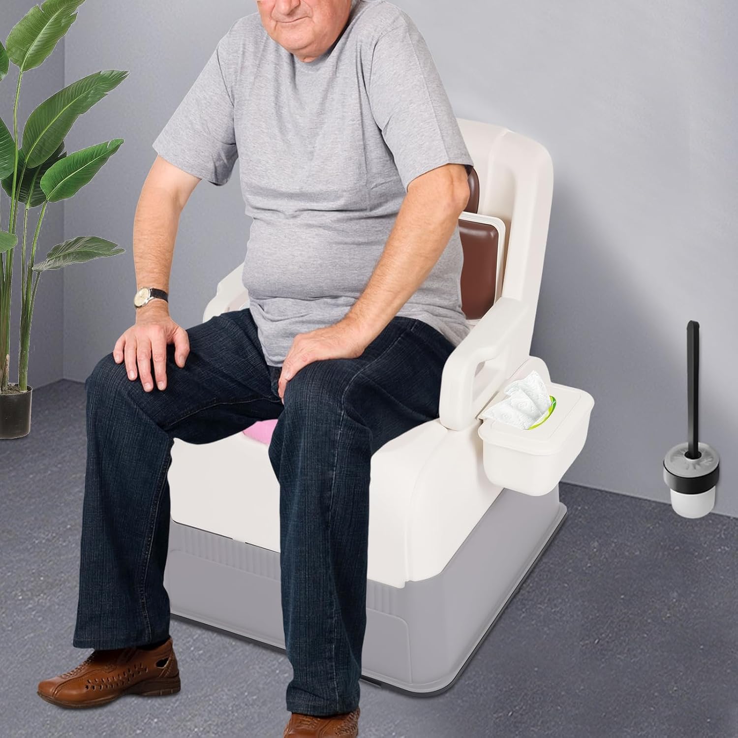 Bedside Commode Chair & Safety Toilet Seat – Heavy-Duty Portable Commode with Odor-Proof Lid & Non-Slip Armrests – Elderly, Pregnant Women, Mobility Impaired Home Care (Brown)