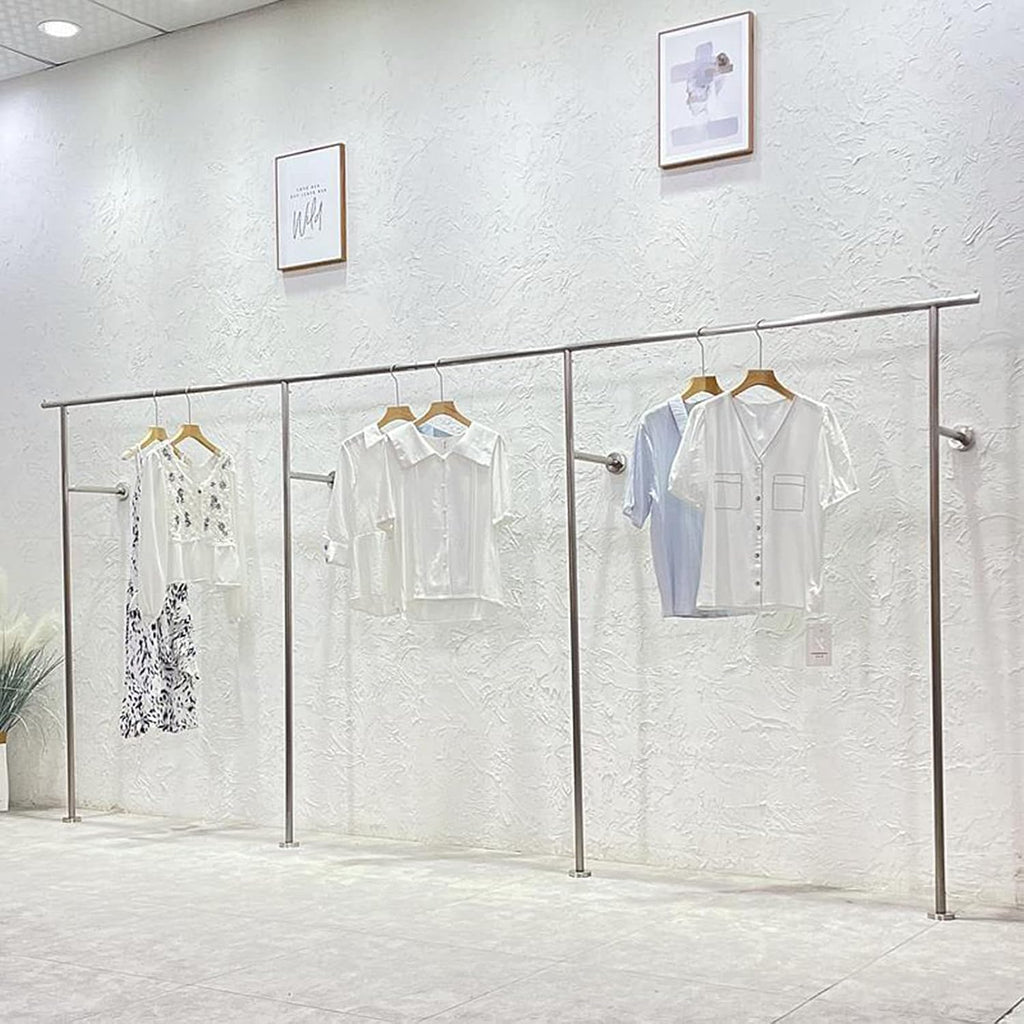 Clothing Store Display Stand Garment Rack, Commercial Clothes Shelves Retail Silver Coat Racks, Heavy Duty Hanging Rod Hangers Industrial Pipe Closet Organizer, Creative（350CM×160CM）