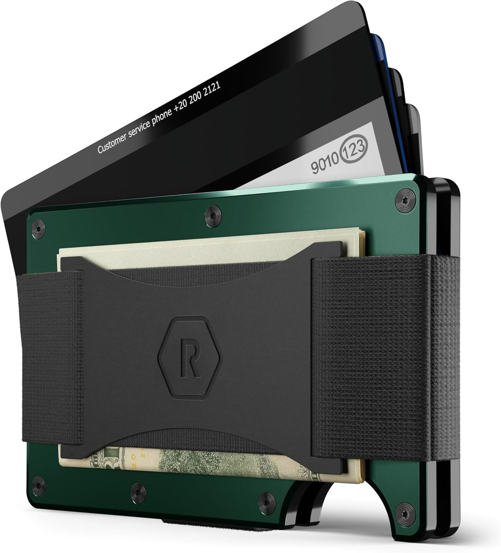 The Ridge Secure Essentials Bundle: Minimalist RFID-Blocking Slim Wallet with Cash Strap Forest Green & Compact Key Organizer Set Aluminum Black