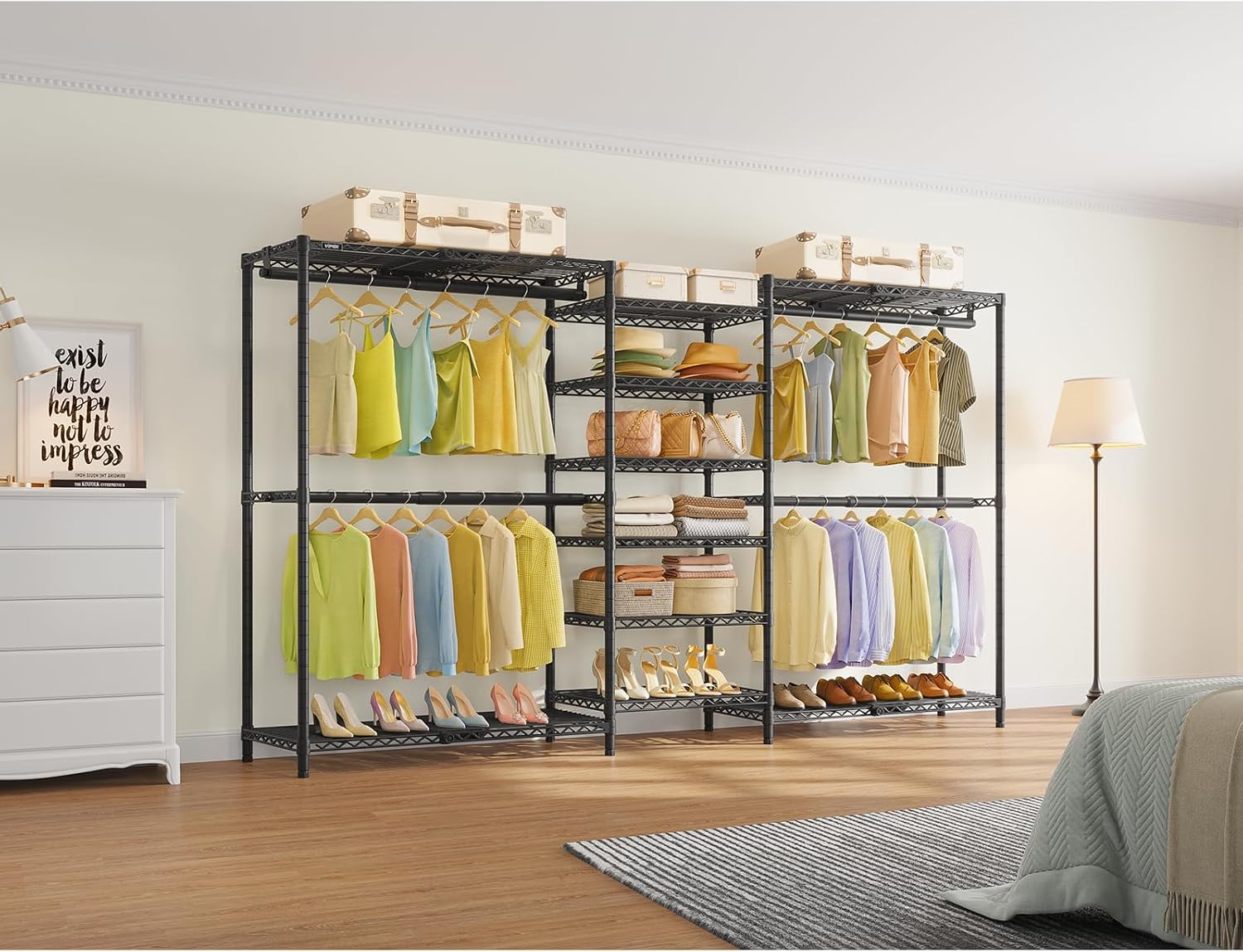 VIPEK X3 Plus Large Expandable Closet Rack Adjustable from 5'10' to 8'8' with Extendable Shelves and Hanger Rods, Freestanding Clothing Racks Modular Closet Systems Wardrobe, Max Load 1360LBS, Black