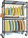 VIPEK R2X Expandable Portable Closet with Lockable Wheels, 600lbs Capacity Heavy Duty Rolling Clothes Rack w/Adjustable Shelves & Hanger Rod (2' to 3'5'), Metal Clothing Rack for Small Spaces (Black)