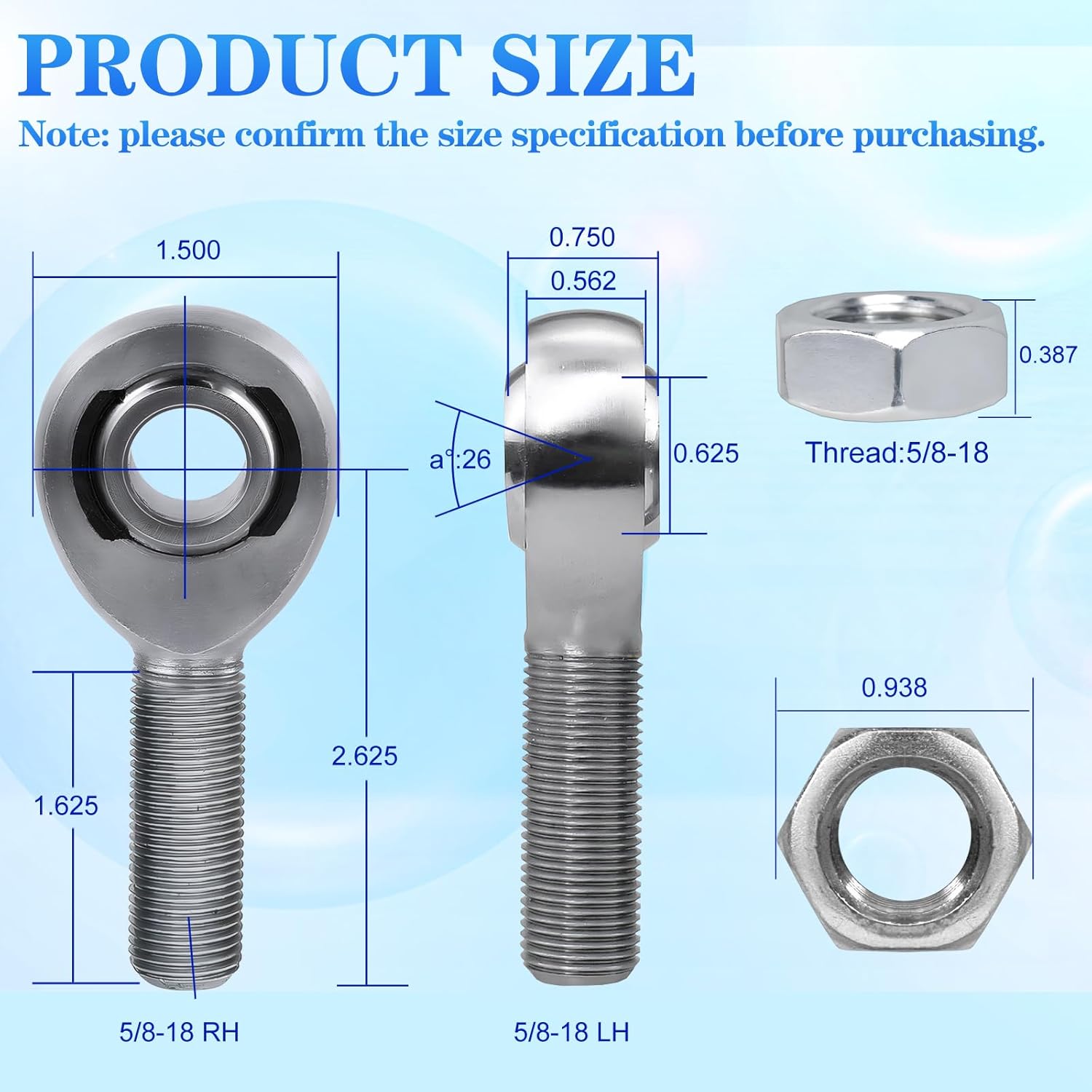5/8-18 Heim Joints Rod End Kit, .065 Bungs with Jam Nuts | RH & LH Economy Panhard Bar, For Steering and Suspension, Traction Bars, Links Joints On Hot Rods, 4Set