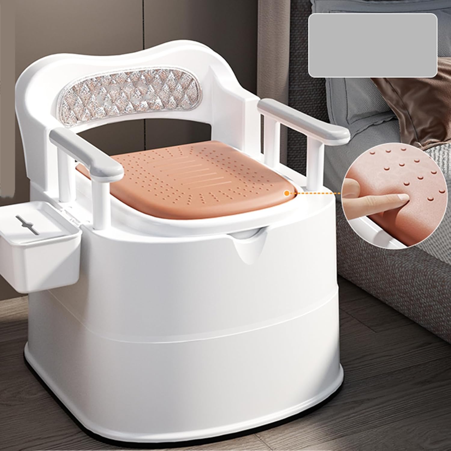 Heavy Duty Bedside Toilet,Movable Toilet Home for The Elderly Padded Seat Commode Chair with Arms Suitable People Inconvenient Legs and Feet (F)