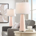 Color + Plus Leo 29 1/2' Tall Cylinder Modern End Table Lamps Set of 2 Linen Pink Brushed Nickel Finish Glass Fabric White Shade Living Room Bedroom Bedside Nightstand House Office Home Reading