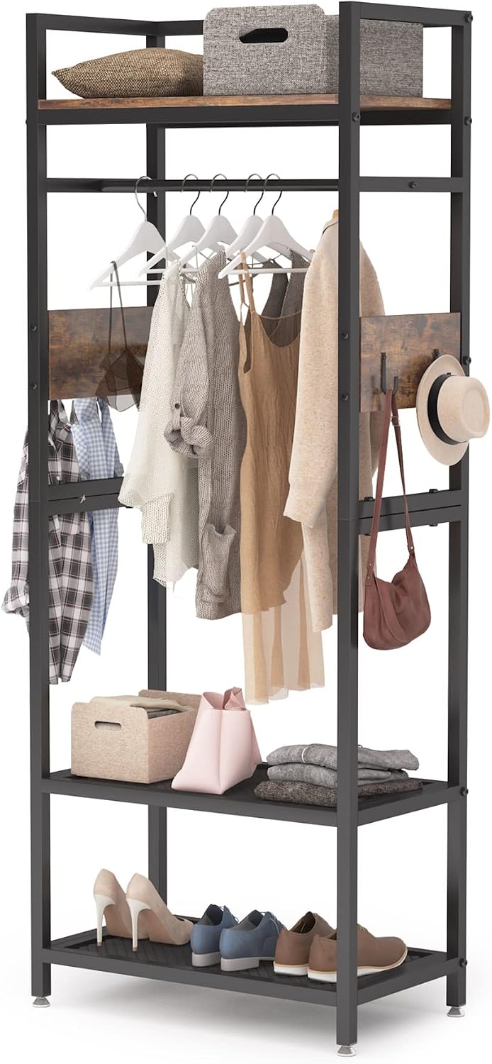 Tribesigns Small Heavy Duty Clothes Rack Set of 10 with Shelf and Hanging Rod, Freestanding Closet Organizer, Industrial Hall Tree Garments Rack for Small Space,Bedroom,27'' W X 69'' H, 10 pcs
