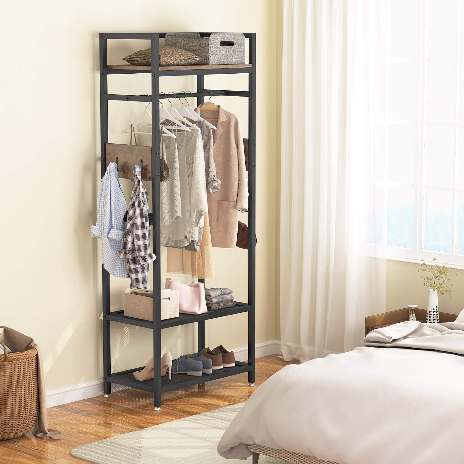 Tribesigns Small Heavy Duty Clothes Rack Set of 10 with Shelf and Hanging Rod, Freestanding Closet Organizer, Industrial Hall Tree Garments Rack for Small Space,Bedroom,27'' W X 69'' H, 10 pcs