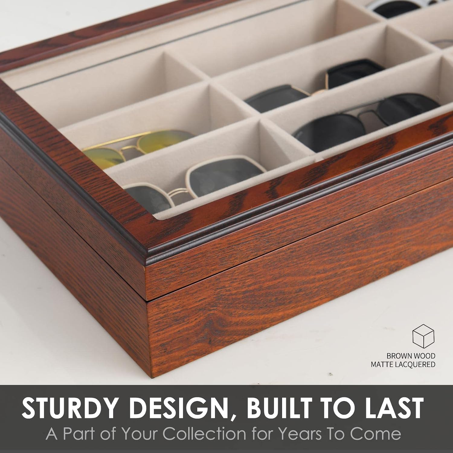 Sunglasess Organizer 12 Slot Wood Glasses Case for Women Men, Eyeglasses Storage Box, Sunglasses Holder Display