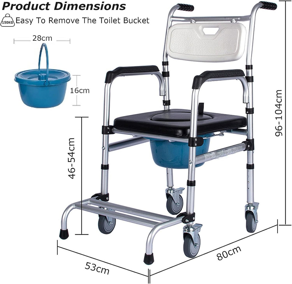 Stand Alone Raised Toilet Seat Heavy Duty Medical Homecare Commode Chair, 5-Gears Height Adjustable Legs, Bathroom Assist Shower Chair for Elderly, Handicap, Disabled