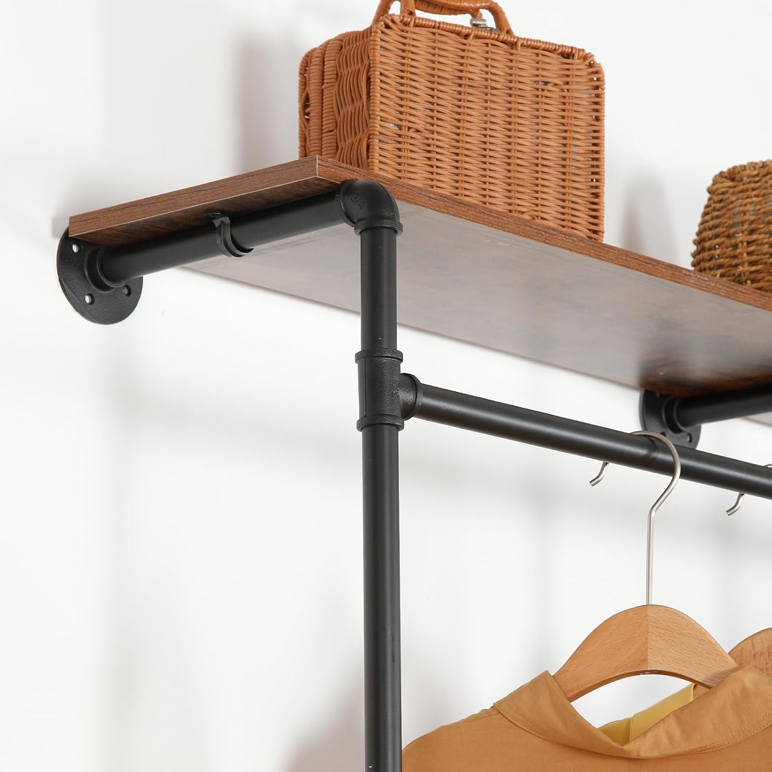Garment Rack Heavy Duty Racks, Modern Simple Industrial Pipe Double Hanging Rods Clothing with Shelves, Freestanding Portable Wardrobe Closet Rack for Hanging Clothes, 93in Black
