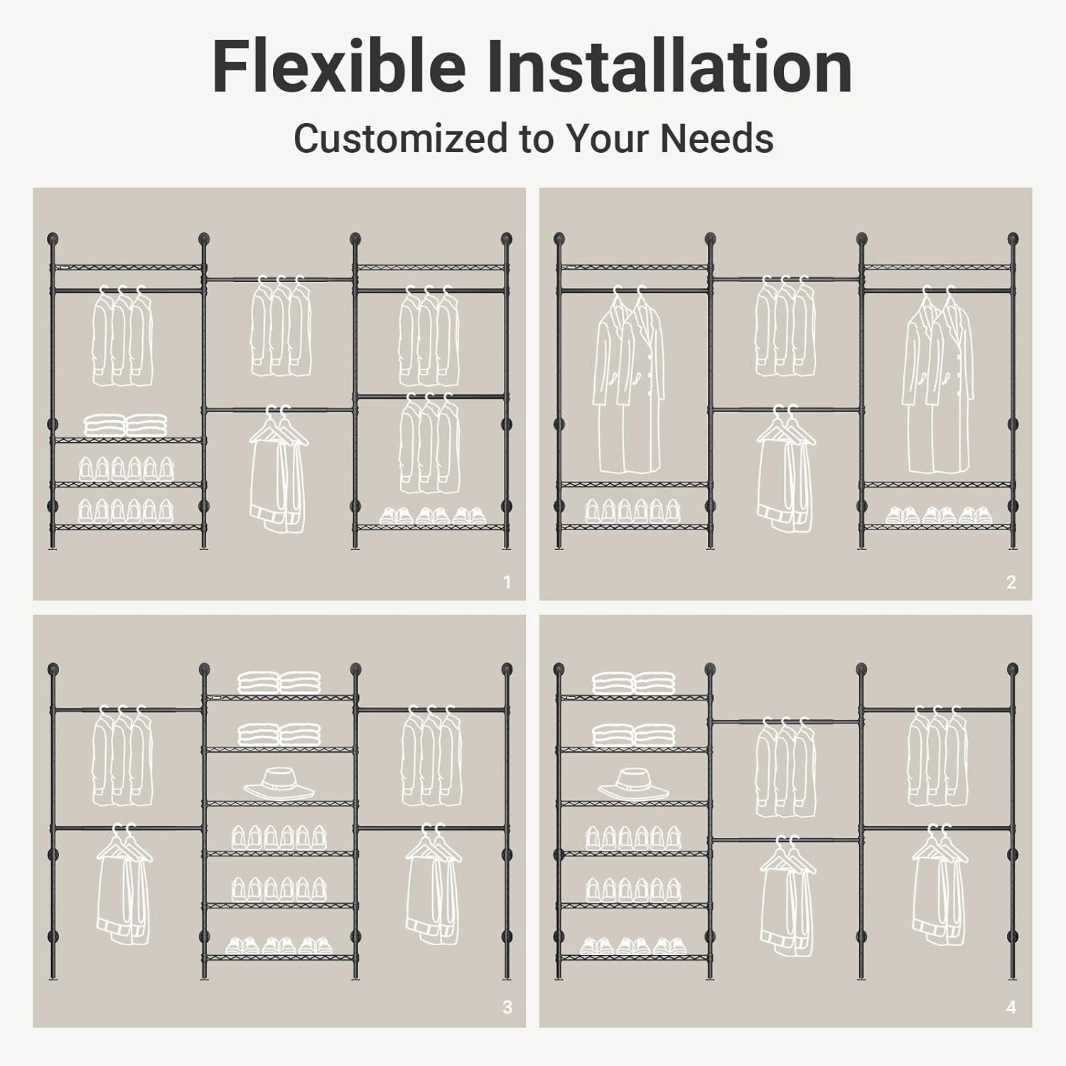 Timate F3 Plus Wall Mounted Clothes Rack Industrial Pipe Clothing Rack for Hanging Clothes, Heavy Duty Clothes Rack with Shelves, Expandable Garment Rack Wall Closet System, Black Pipe Closet Kit