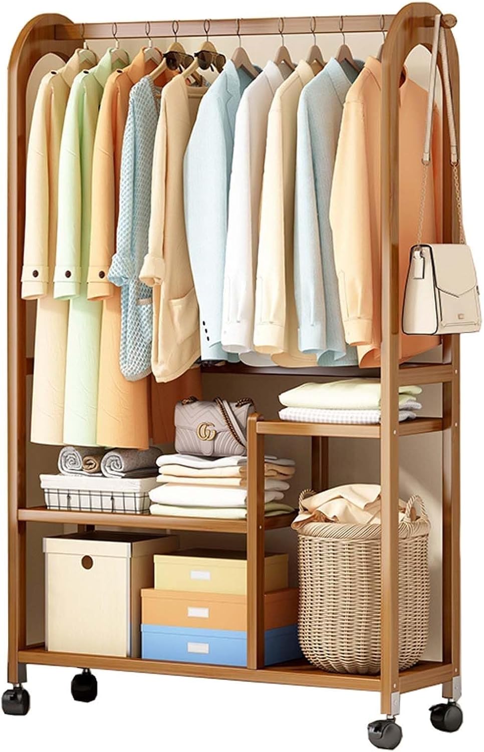 Heavy Duty Rolling Garment Rack with Wheels, Space-Saving Clothes Rack for Hanging Clothes