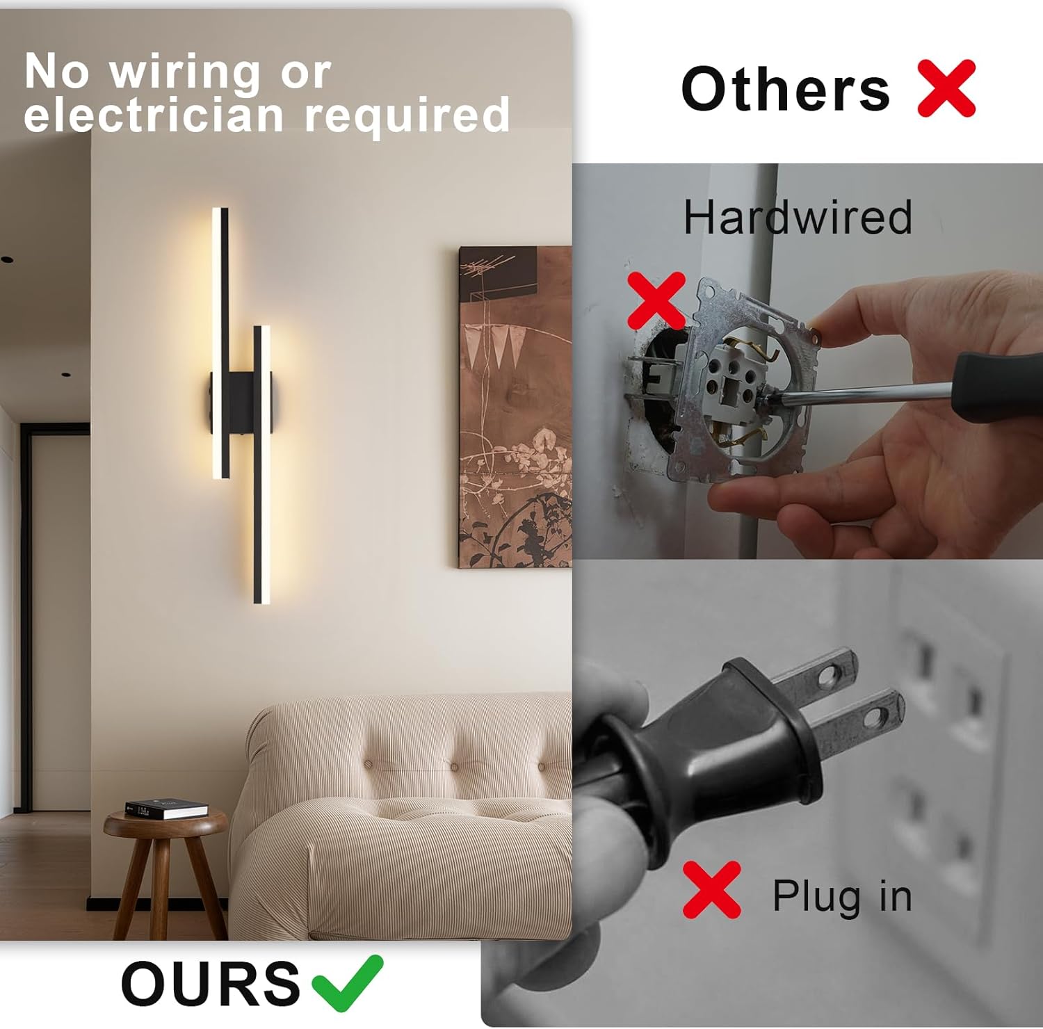 Modern Battery Operated Wall Sconce Set of 2,Dimmable Rechargeable Indoor Led Wall Sconce Lighting,Black Wireless Wall Lamps with Remote Control for Living Room Bedroom Bathroom Hallway