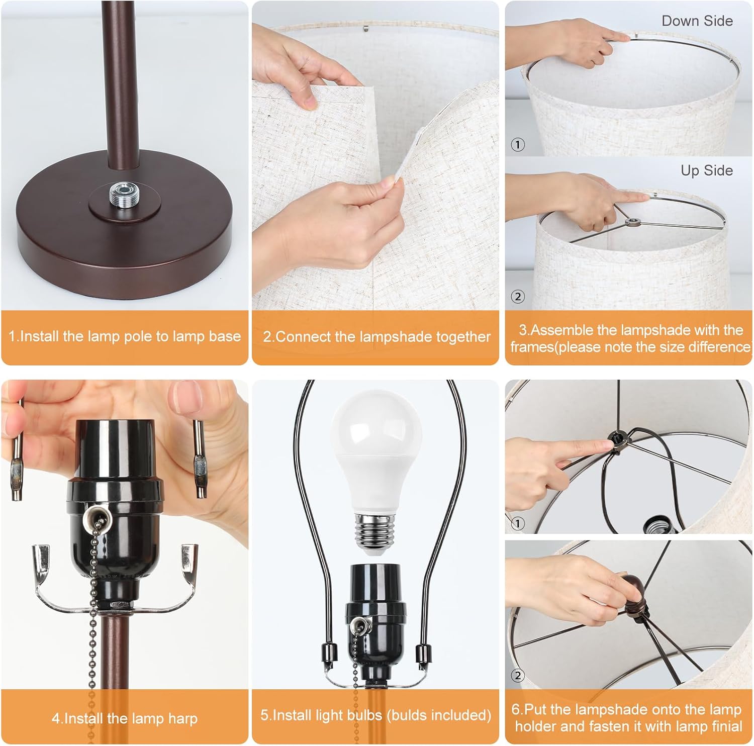 3 Piece Lamp Sets for Living Room Floor Lamp and Table Lamps Set of 3 Tall Standing Lamp Adjustable Height 3 Color Temperature Modern Brown Lamp for Bedroom Nightstand Bedside EndTable(Bulbs Included)