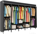 Higeego 94.5'W Heavy Duty Clothing Rack with Cover, H5C Garment Rack with Adjustable Shelves Freestanding Wardrobe Closet with Hanging Rods Portable Closet, Black Rack with Black Cover, Load 1400 lbs