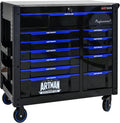 Large Tool Chest with Wheels, Rolling Toolbox with Drawers, Metal Storage Tool Cart with 41'' Stainless Steel Top and Side Handle for Garage, Shop (Bonus Drawer Liners) — Black/Blue