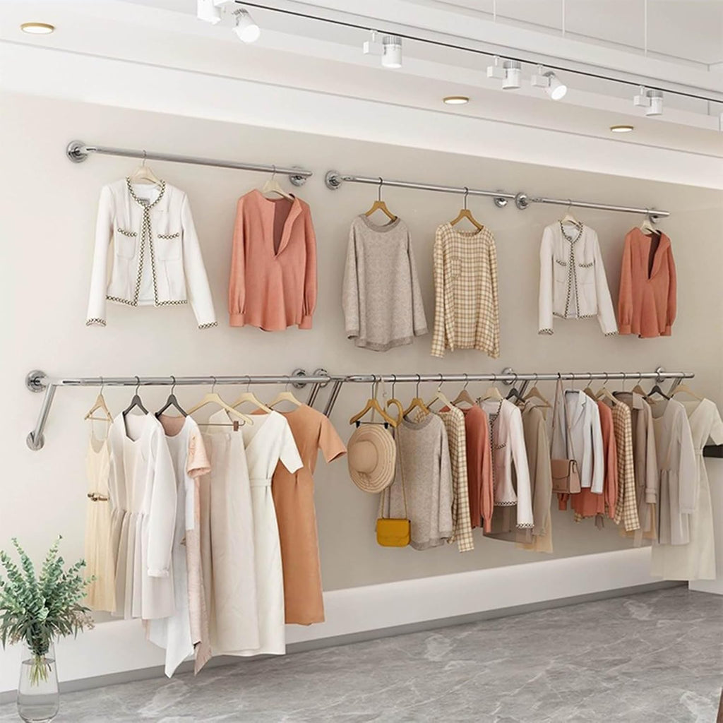 Wall-mounted Clothes Bar Garment Rack,stainless Steel Creative Retail Clothing Display Stand Boutique Commercial Coat Rack,multi-purpose Metal Bedroom Hanging Clothing Rod Home Towel Rack