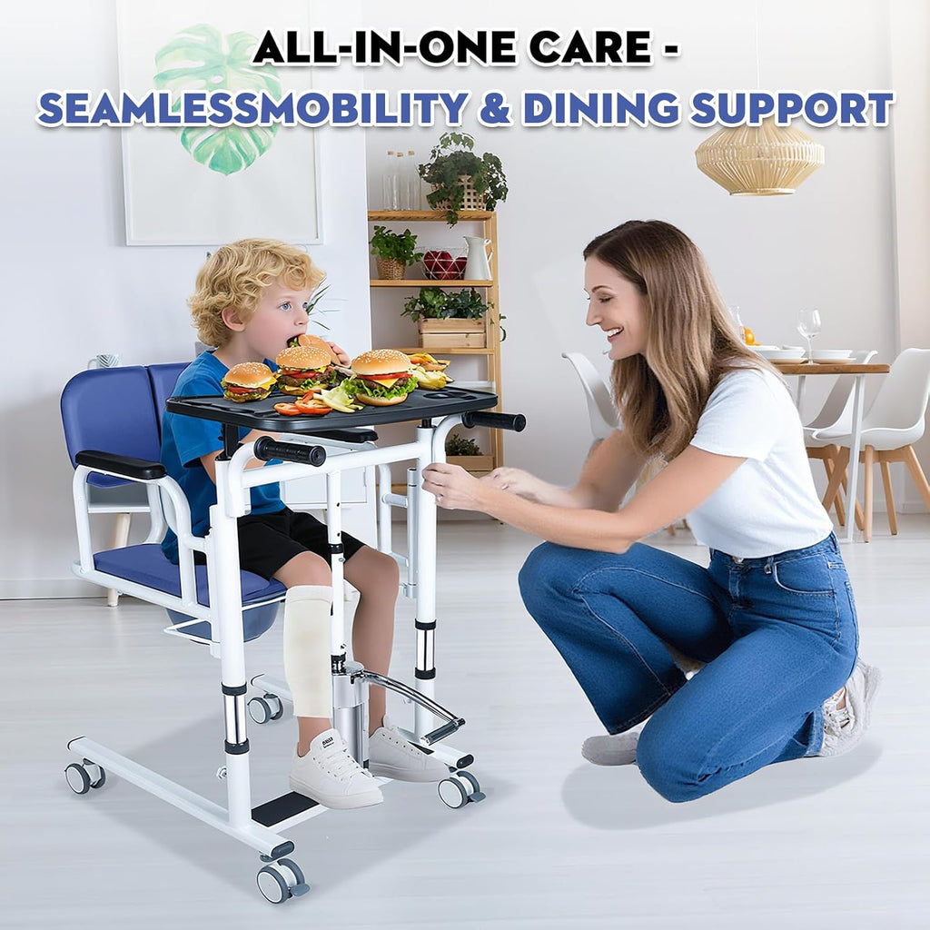 Patient Lift Transfer Chair - Heavy Duty Shower Commode Chair with Toilet Safety Frame (Dual A - Blue)