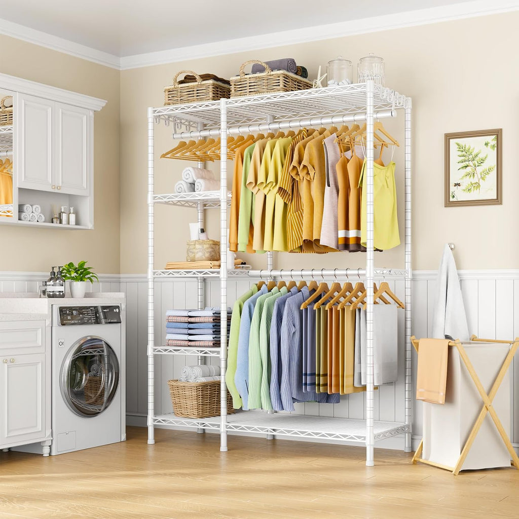 Ulif F2 Clothes Rack, 5 Tiers Heavy Duty Garment Rack for Bedroom, Freestanding Adjustable Closet Storage Organizer, 46.1' W x 15.4' D x 78.3' H, Load 630lbs, Upgraded White