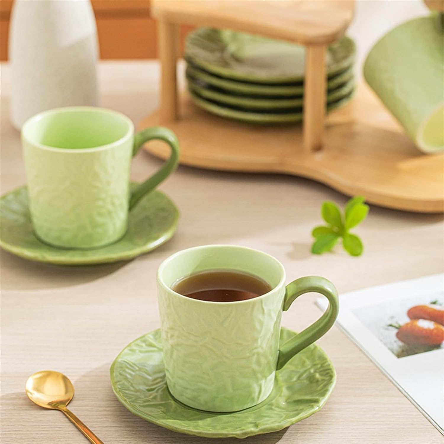 Beverage Serveware Ceramic water cup water set gift box tea cup tea set living room cold kettle flower tea set home coffee set Water Carafe(Green)