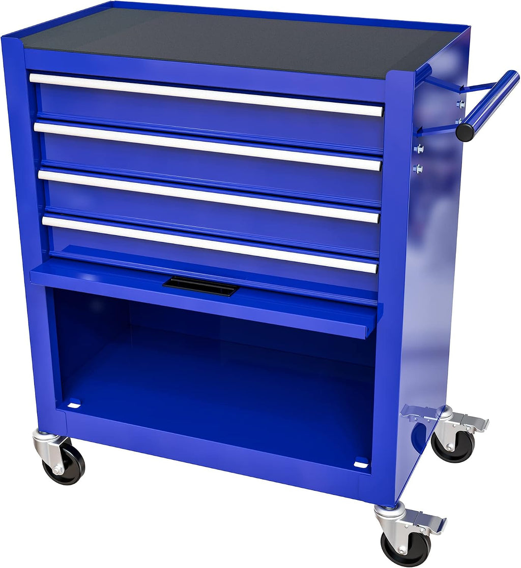 Larmliss Tool Cart on Wheels 24.4in，4 Drawers Rolling Tool Box，Locked Drawers Storage Organizer Cabinet for Garage, Warehouse, Repair Shop, Workshop