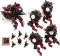 Ling's moment Wedding Artificial Flowers Package, Bridal Bouquet, Bridesmaid Bouquets, Boutonniere for Men, Rose Petals.Black Baccara Red
